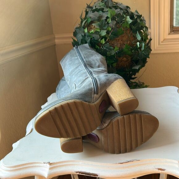 Nordstrom Gray Heeled Knee-High Leather Suede Boots Size 8 M - Picture 6 of 14